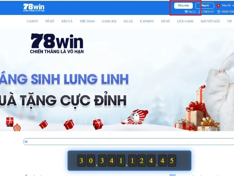 Nhấn chọn nút đăng nhập 78win